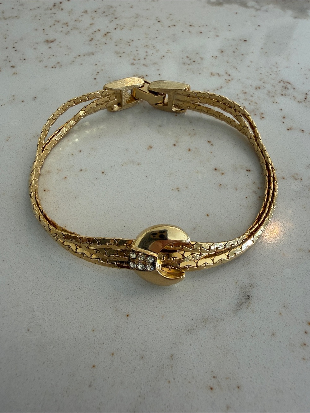 Gold-Tone Crescent Moon & Crystal Multi-Strand Bracelet